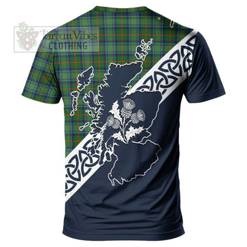 Cranstoun (Cranston) Tartan T-Shirt Featuring Thistle and Scotland Map