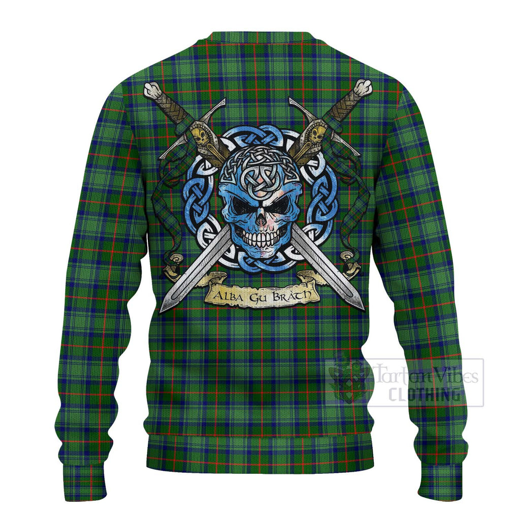 Tartan Vibes Clothing Cranstoun (Cranston) Tartan Knitted Sweater with Family Crest Celtic Skull Style