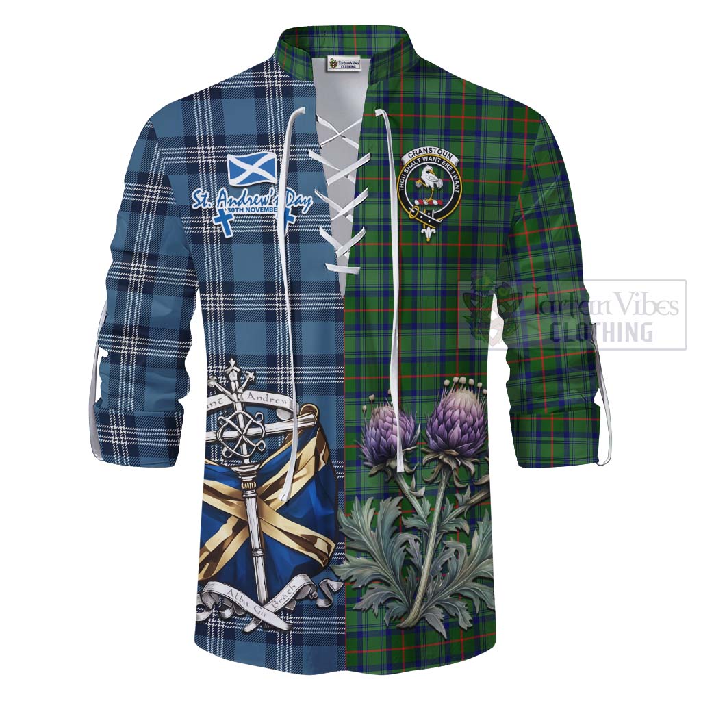 Tartan Vibes Clothing Cranstoun (Cranston) Tartan Ghillie Kilt Shirt Happy St. Andrew's Day Half Tartan Style