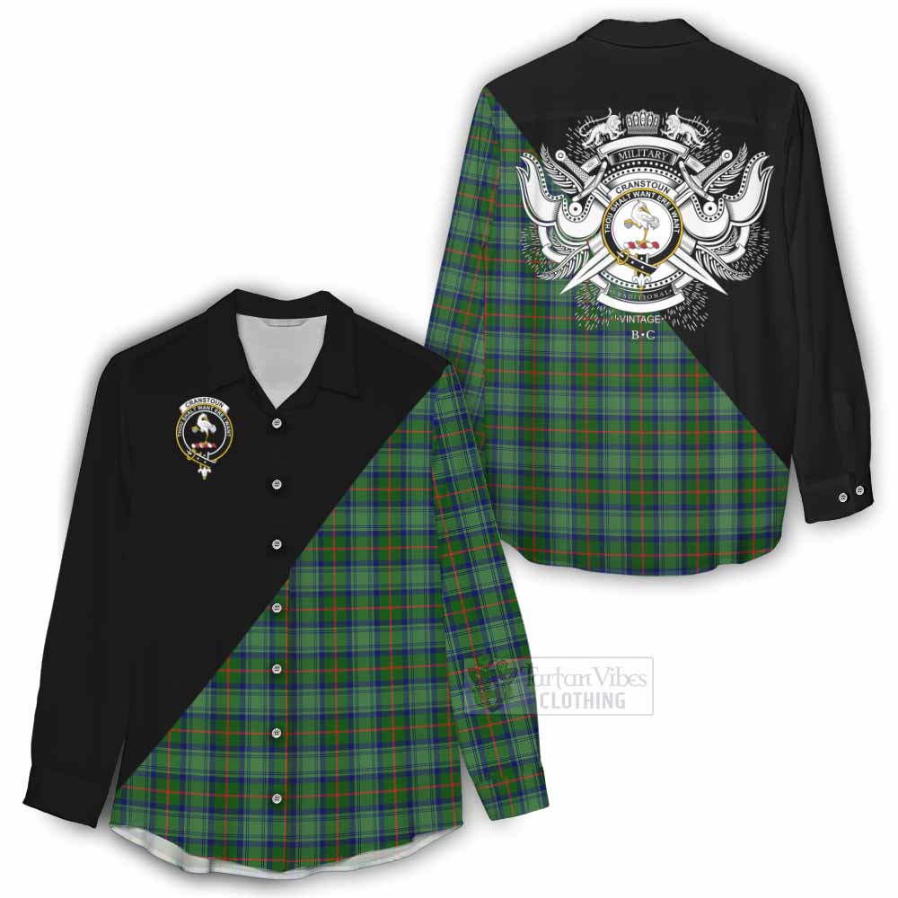 Tartan Vibes Clothing Cranstoun (Cranston) Tartan Women's Casual Shirt with Family Crest and Military Logo Style