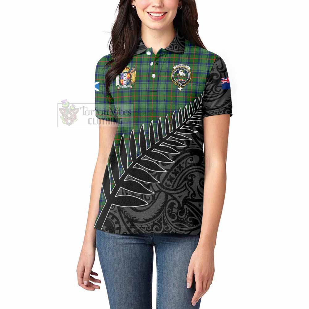 Tartan Vibes Clothing Cranstoun (Cranston) Crest Tartan Women's Polo Shirt with New Zealand Silver Fern Half Style