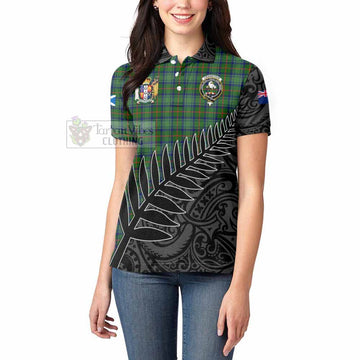 Cranstoun (Cranston) Crest Tartan Women's Polo Shirt with New Zealand Silver Fern Half Style