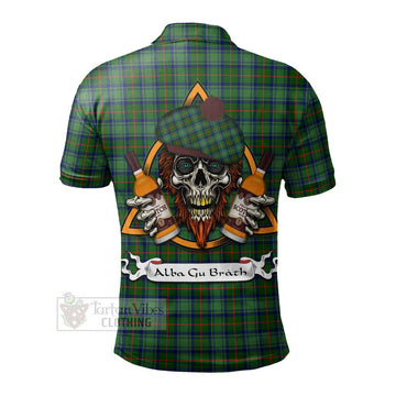 Cranstoun (Cranston) Tartan Polo Shirt with Family Crest and Bearded Skull Holding Bottles of Whiskey