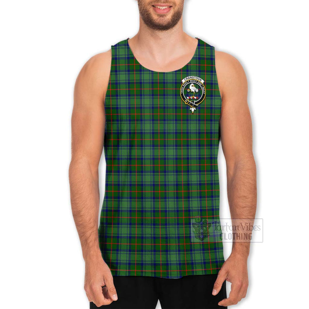 Tartan Vibes Clothing Cranstoun (Cranston) Tartan Men's Tank Top with Family Crest Celtic Skull Style