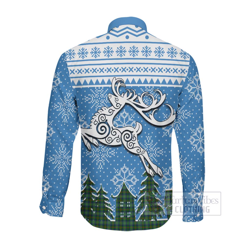 Tartan Vibes Clothing Cranstoun (Cranston) Clan Christmas Long Sleeve Button Shirt Celtic Reindeer Style