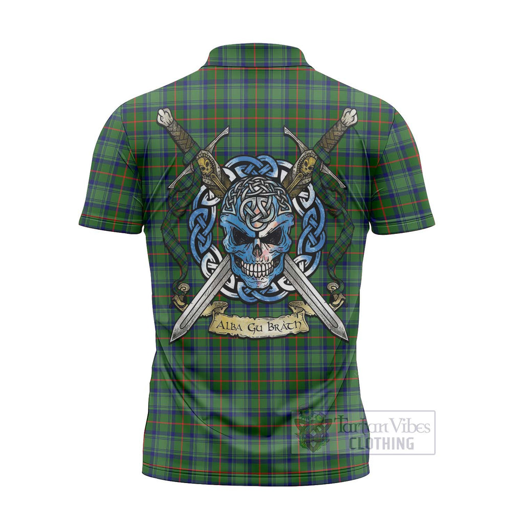 Tartan Vibes Clothing Cranstoun (Cranston) Tartan Zipper Polo Shirt with Family Crest Celtic Skull Style