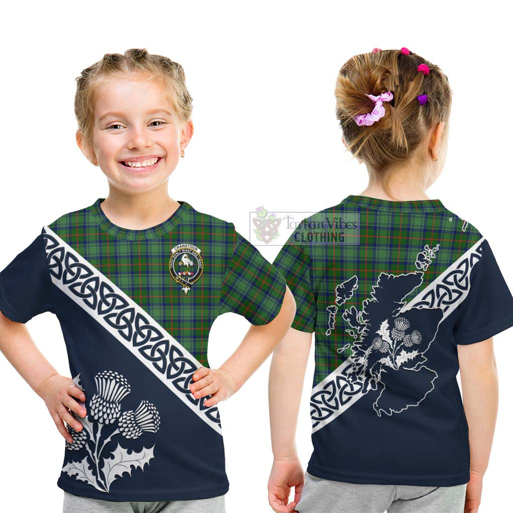 Tartan Vibes Clothing Cranstoun (Cranston) Tartan Kid T-Shirt Featuring Thistle and Scotland Map