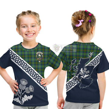 Cranstoun (Cranston) Tartan Kid T-Shirt Featuring Thistle and Scotland Map