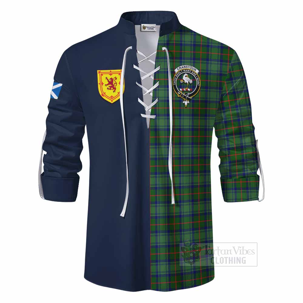 Cranstoun (Cranston) Tartan Ghillie Kilt Shirt Alba with Scottish Lion Royal Arm Half Style