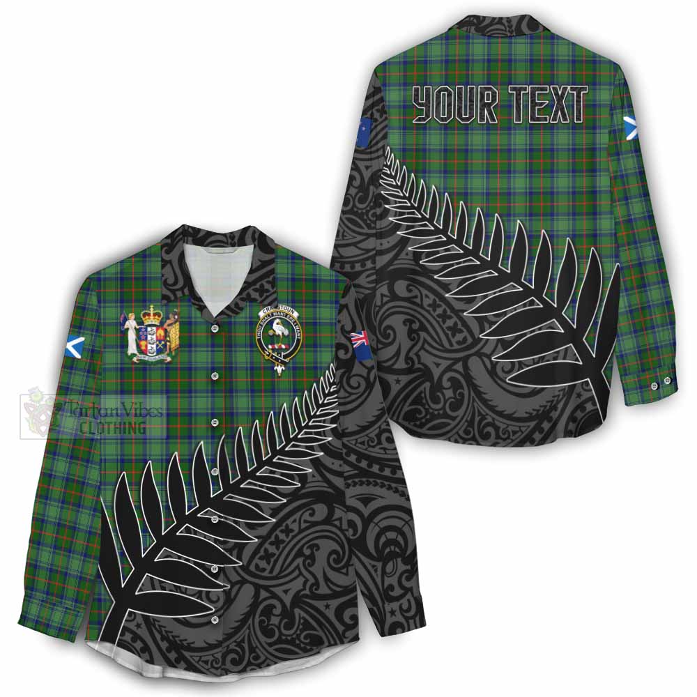 Tartan Vibes Clothing Cranstoun (Cranston) Crest Tartan Women's Casual Shirt with New Zealand Silver Fern Half Style