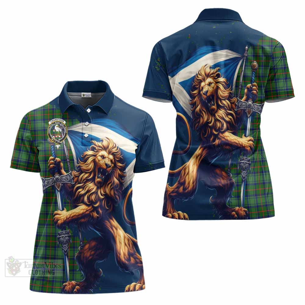 Tartan Vibes Clothing Cranstoun (Cranston) Tartan Family Crest Women's Polo Shirt with Scottish Majestic Lion