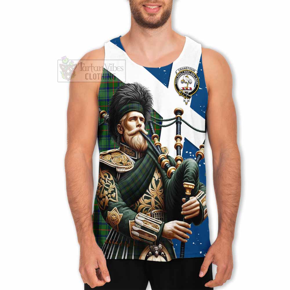 Cranstoun (Cranston) Tartan Men's Tank Top with Family Crest Scottish Bagpiper Vibes