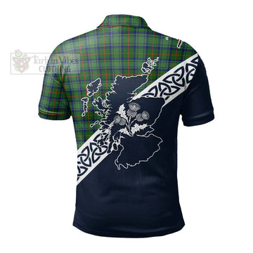 Cranstoun (Cranston) Tartan Polo Shirt Featuring Thistle and Scotland Map