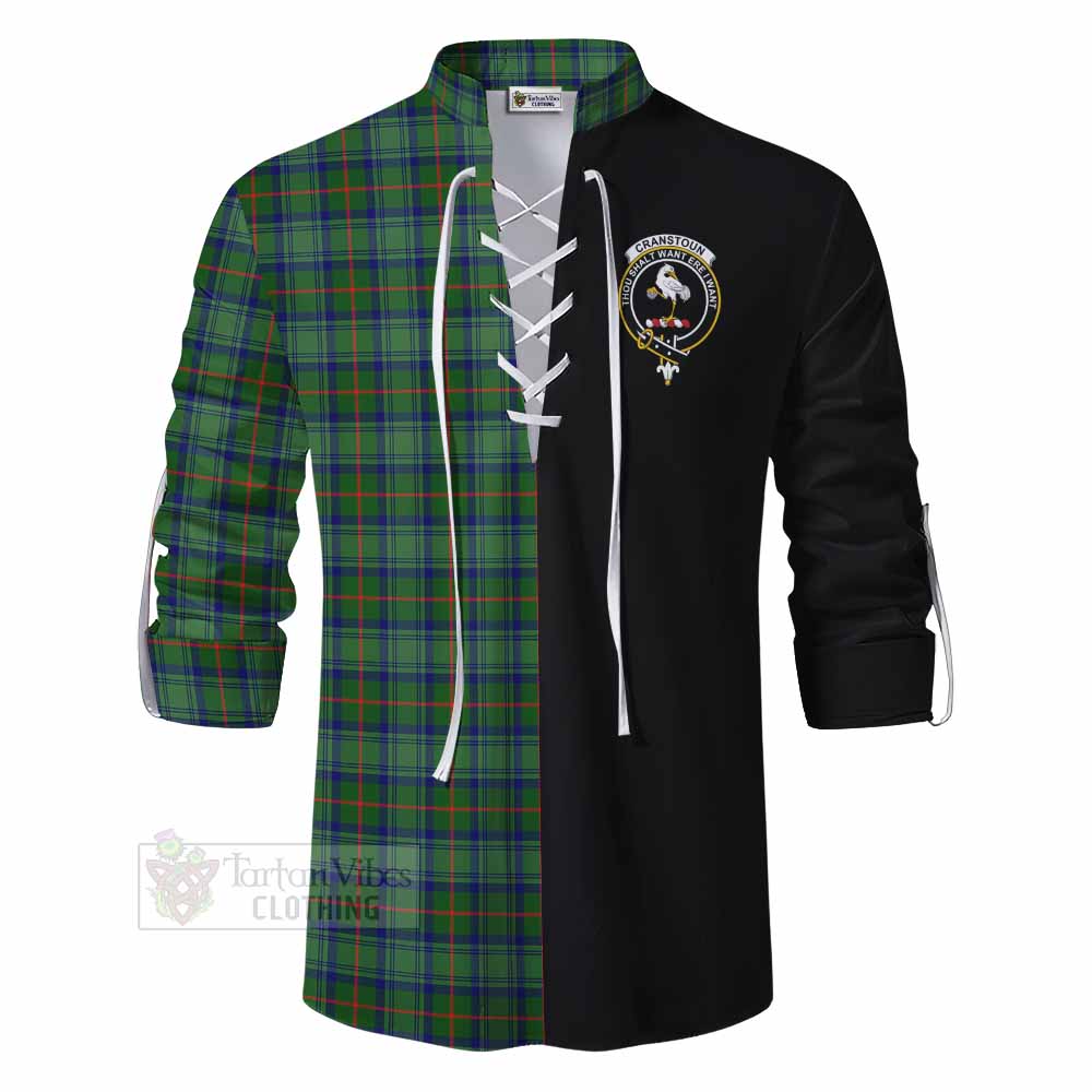 Tartan Vibes Clothing Cranstoun (Cranston) Tartan Ghillie Kilt Shirt with Family Crest and Half Of Me Style