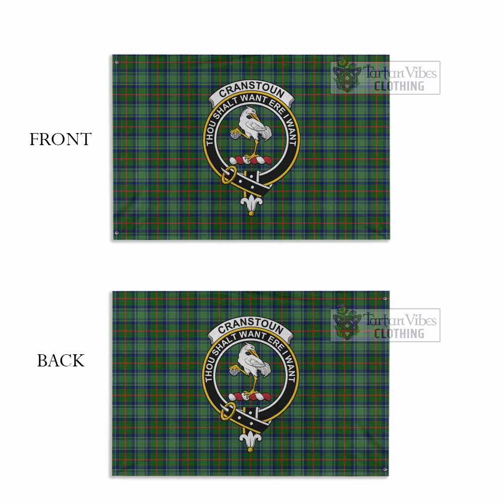 Tartan Vibes Clothing Cranstoun (Cranston) Tartan House Flag with Family Crest