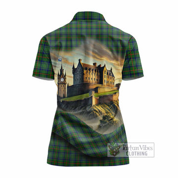 Cranstoun (Cranston) Tartan Family Crest Women's Polo Shirt with Scottish Ancient Castle Style - Tartan Vibes Clothing