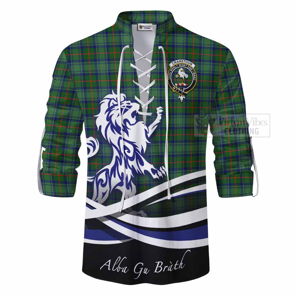 Tartan Vibes Clothing Cranstoun (Cranston) Tartan Ghillie Kilt Shirt with Alba Gu Brath Regal Lion Emblem