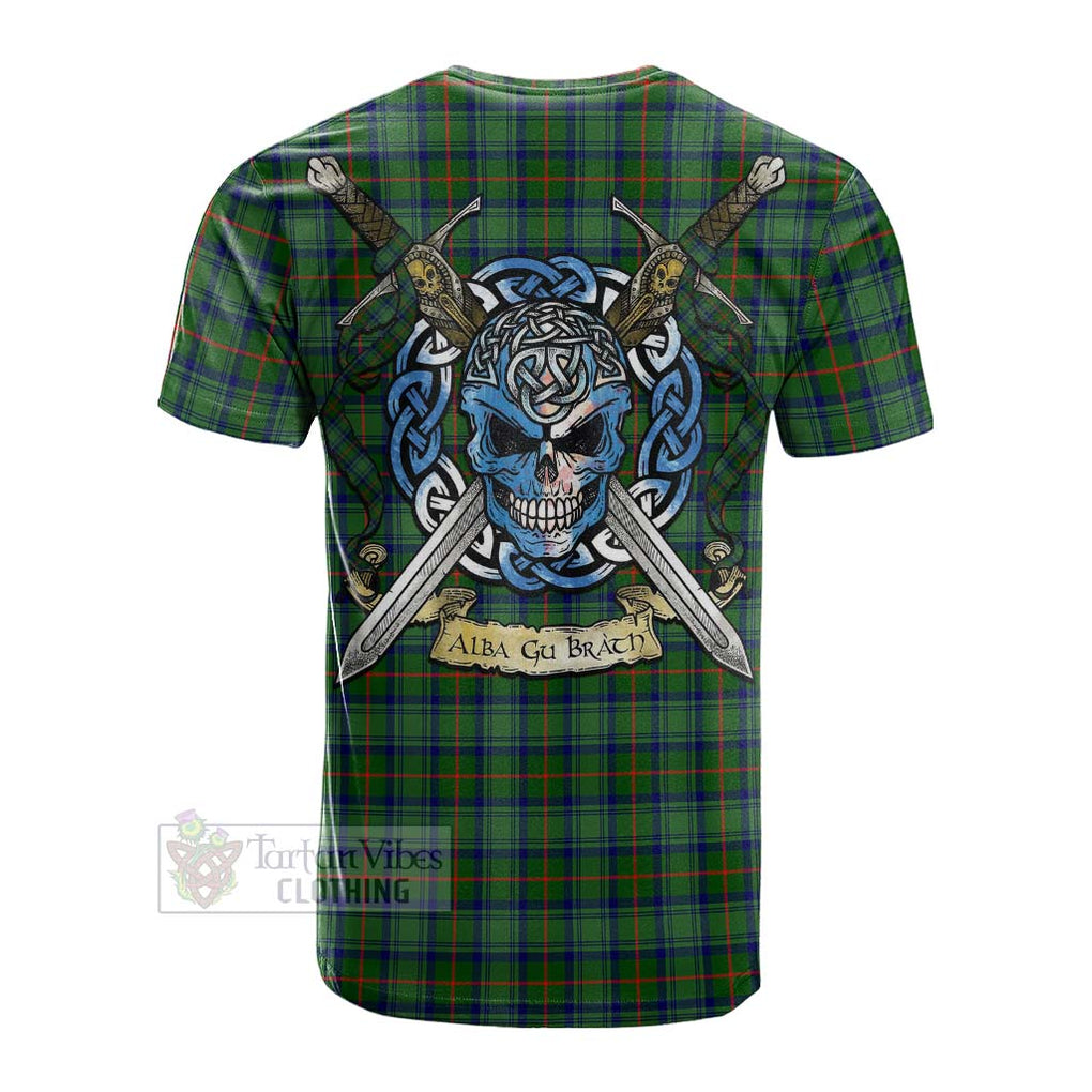 Tartan Vibes Clothing Cranstoun (Cranston) Tartan Cotton T-shirt with Family Crest Celtic Skull Style