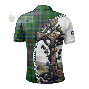 Cranstoun (Cranston) Tartan Polo Shirt with Family Crest and St. Andrew's Cross Accented by Thistle Vines - Tartan Vibes Clothing