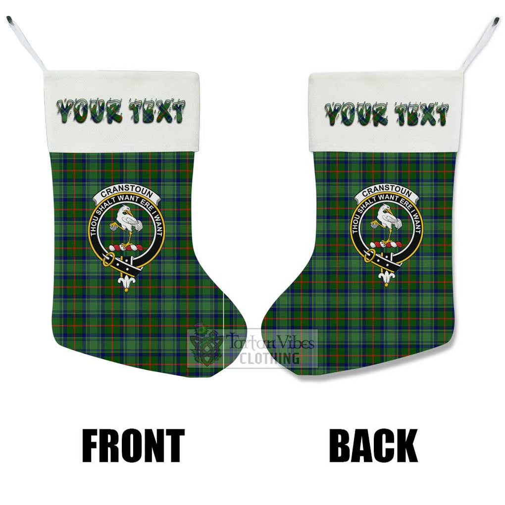 Tartan Vibes Clothing Cranstoun (Cranston) Tartan Family Crest Christmas Stocking with Personalized Text