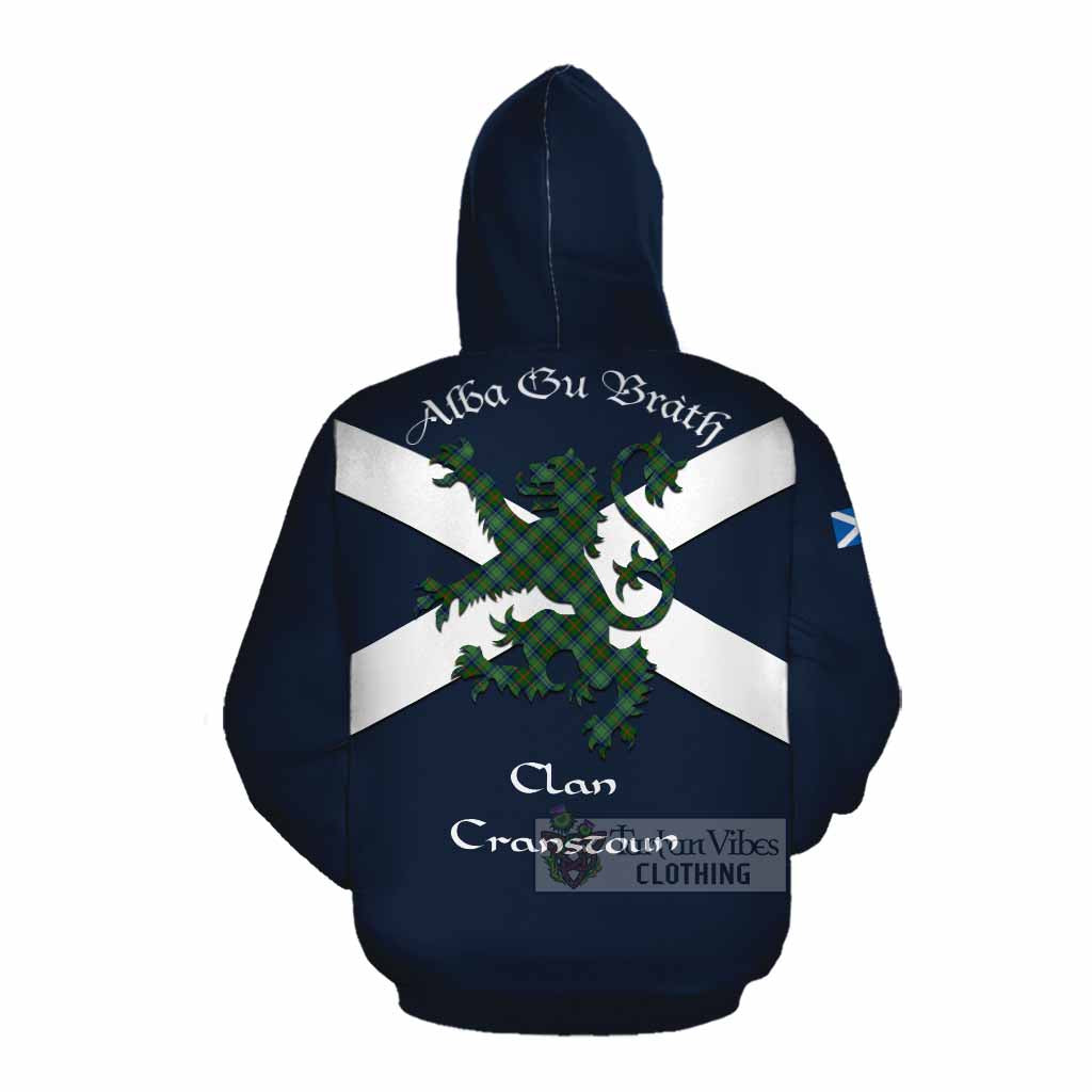 Tartan Vibes Clothing Cranstoun (Cranston) Tartan Lion Rampant Cotton Hoodie Proudly Display Your Heritage with Alba Gu Brath and Clan Name