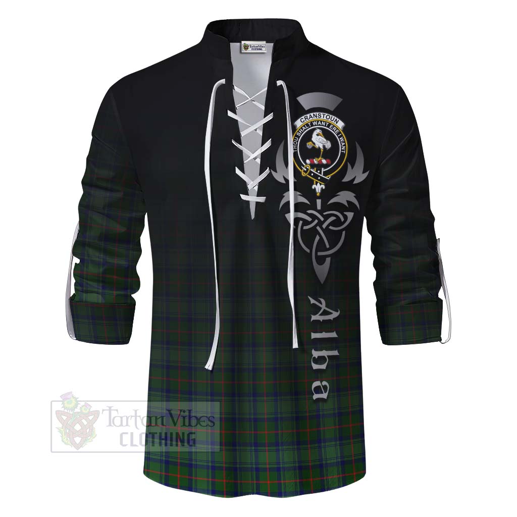 Tartan Vibes Clothing Cranstoun (Cranston) Tartan Ghillie Kilt Shirt Featuring Alba Gu Brath Family Crest Celtic Inspired