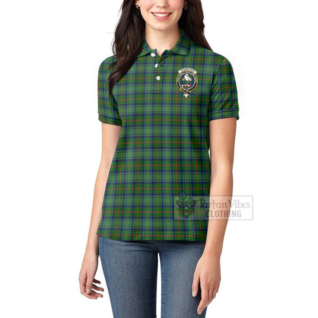 Tartan Vibes Clothing Cranstoun (Cranston) Tartan Women's Polo Shirt with Family Crest Celtic Skull Style