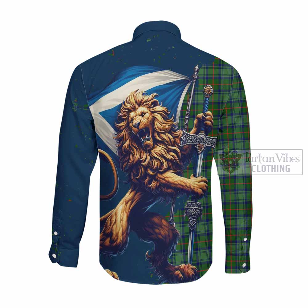 Tartan Vibes Clothing Cranstoun (Cranston) Tartan Family Crest Long Sleeve Button Shirt with Scottish Majestic Lion