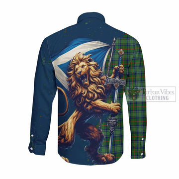 Cranstoun (Cranston) Tartan Family Crest Long Sleeve Button Shirt with Scottish Majestic Lion