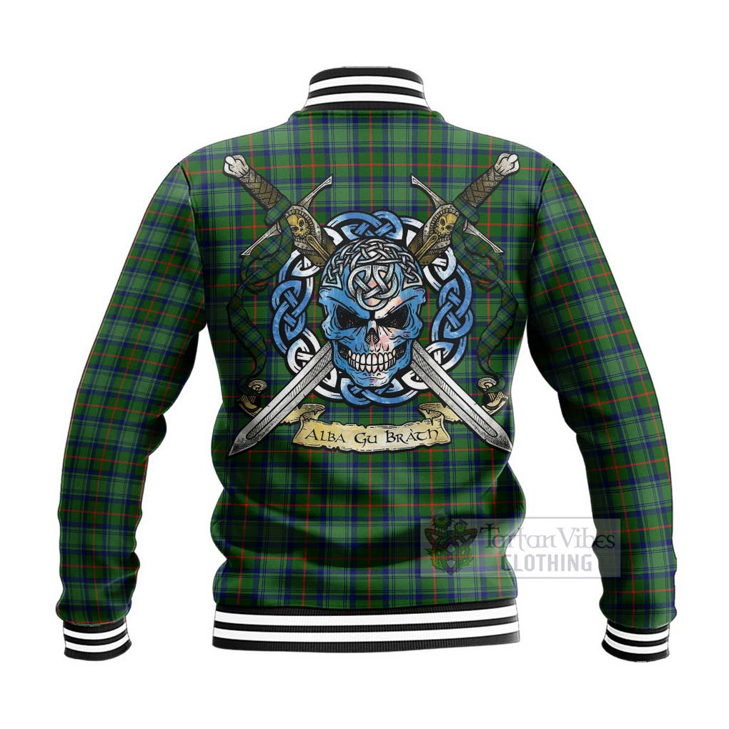 Tartan Vibes Clothing Cranstoun (Cranston) Tartan Baseball Jacket with Family Crest Celtic Skull Style