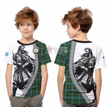 Cranstoun (Cranston) Tartan Clan Crest Kid T-Shirt with Highlander Warrior Celtic Style