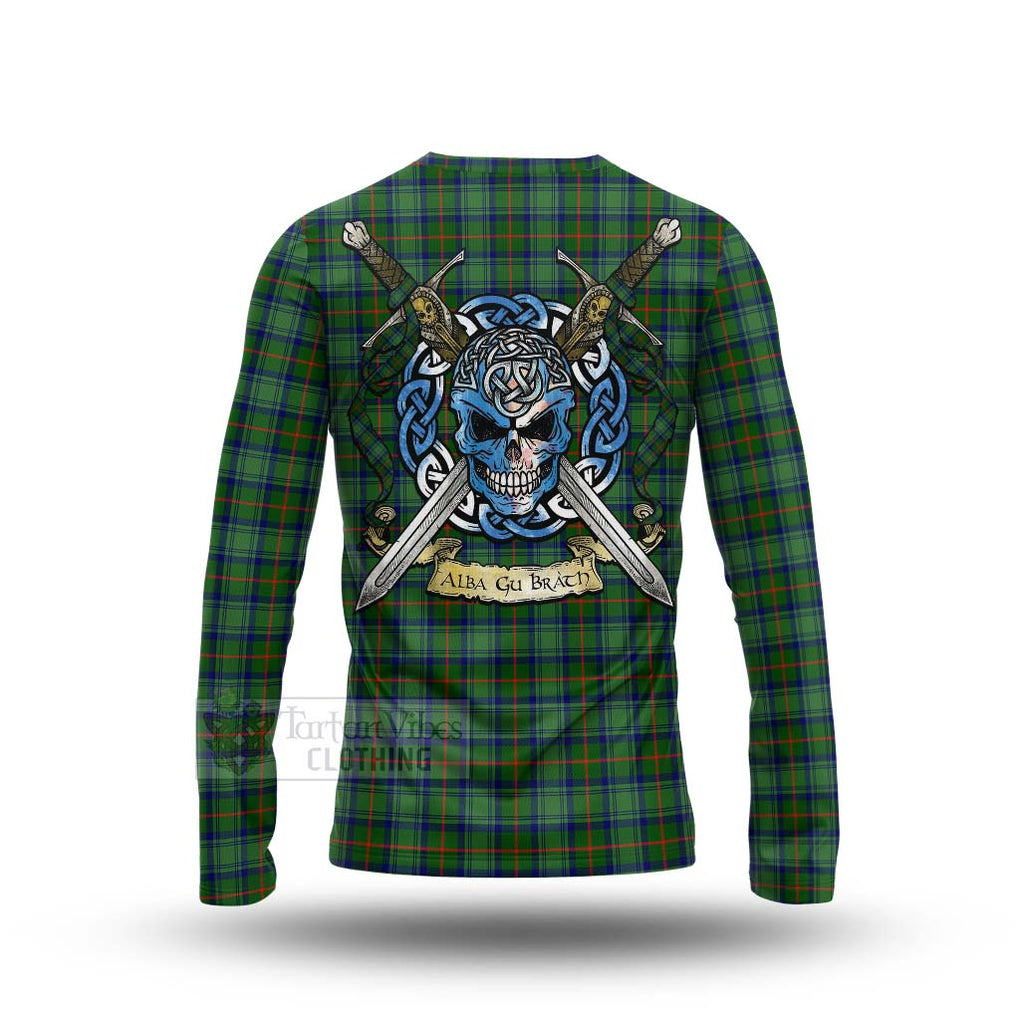 Tartan Vibes Clothing Cranstoun (Cranston) Tartan Long Sleeve T-Shirt with Family Crest Celtic Skull Style