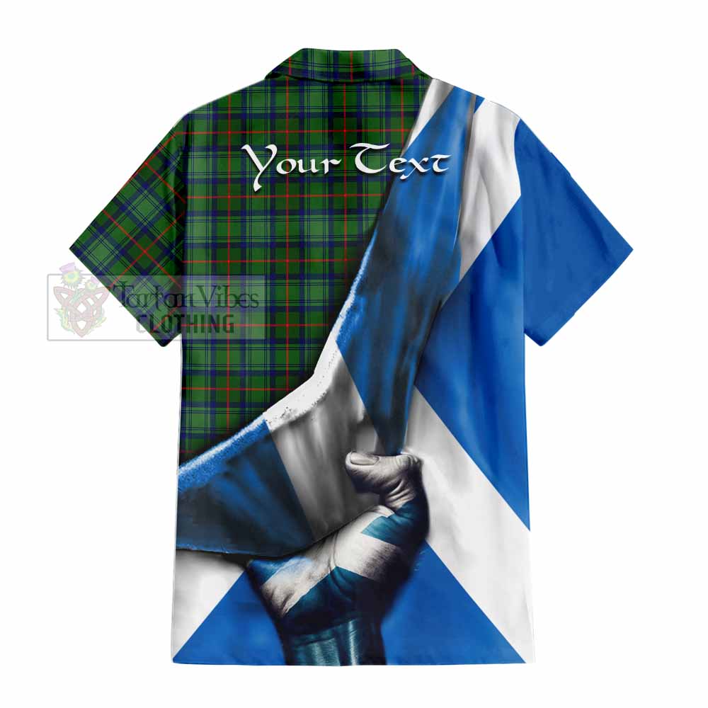 Tartan Vibes Clothing Cranstoun (Cranston) Tartan Short Sleeve Button Shirt with Family Crest Scotland Patriotic Style