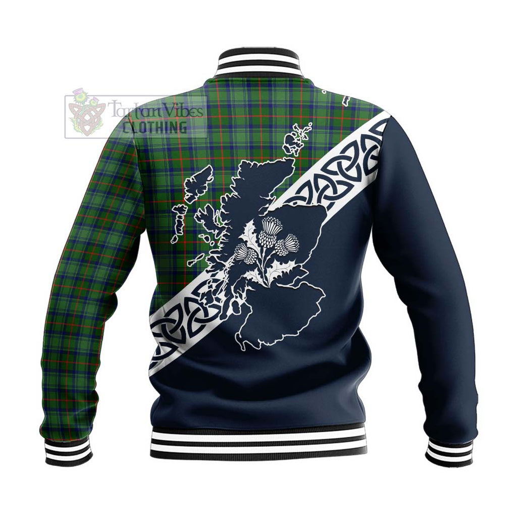 Tartan Vibes Clothing Cranstoun (Cranston) Tartan Baseball Jacket Featuring Thistle and Scotland Map