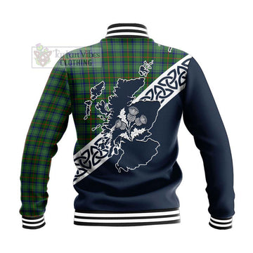 Cranstoun (Cranston) Tartan Baseball Jacket Featuring Thistle and Scotland Map