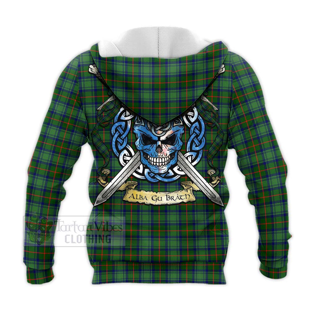 Tartan Vibes Clothing Cranstoun (Cranston) Tartan Knitted Hoodie with Family Crest Celtic Skull Style