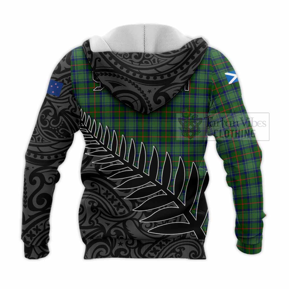 Tartan Vibes Clothing Cranstoun (Cranston) Crest Tartan Knitted Hoodie with New Zealand Silver Fern Half Style