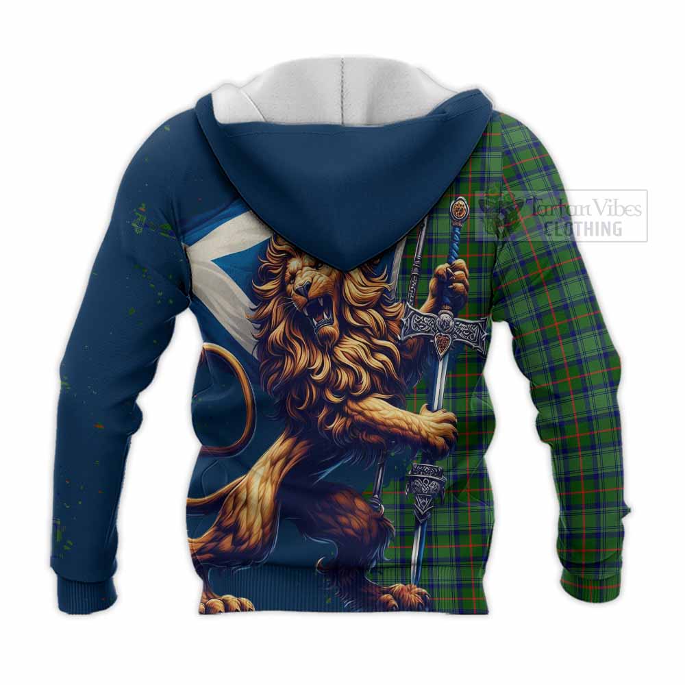 Tartan Vibes Clothing Cranstoun (Cranston) Tartan Family Crest Knitted Hoodie with Scottish Majestic Lion