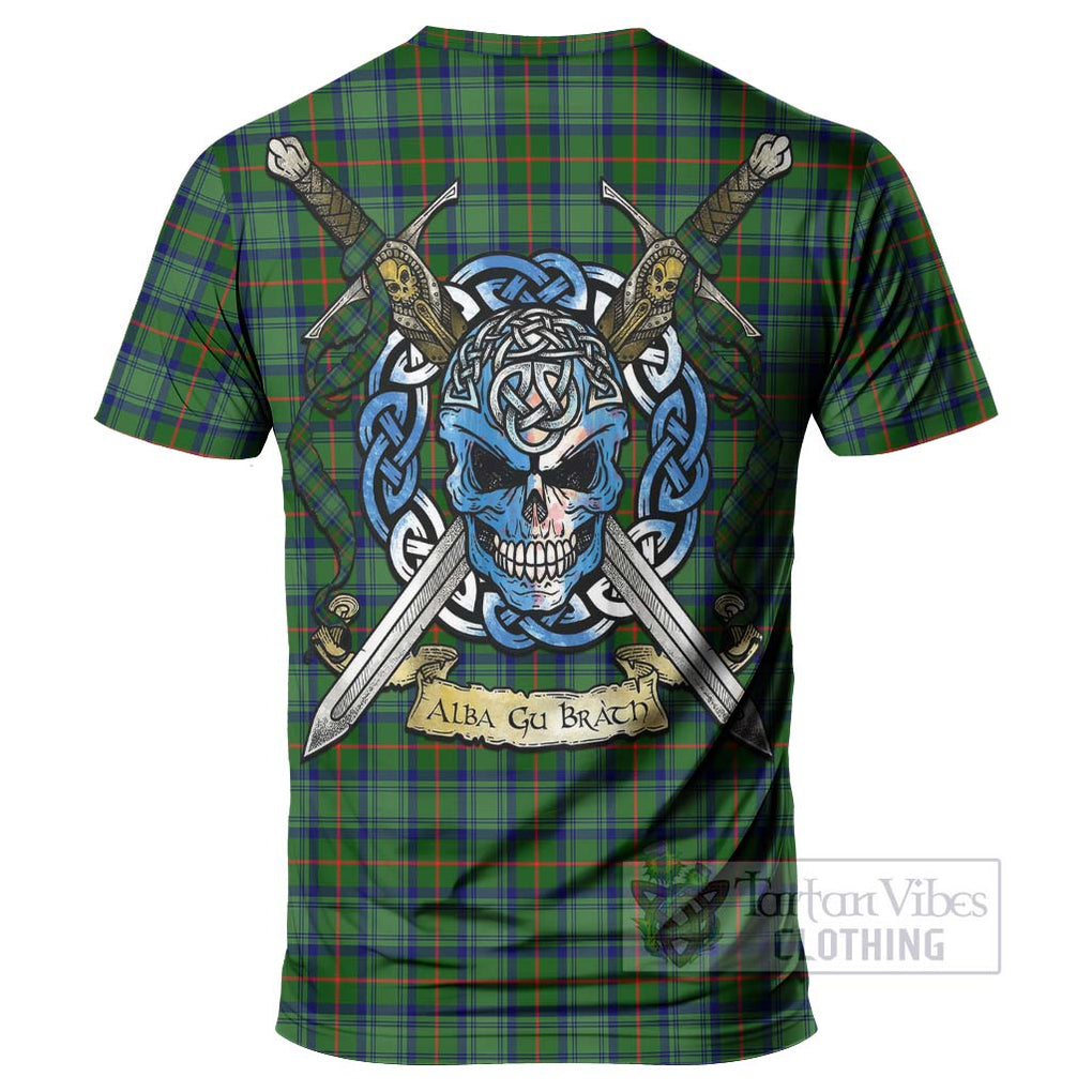 Tartan Vibes Clothing Cranstoun (Cranston) Tartan T-Shirt with Family Crest Celtic Skull Style