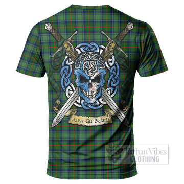 Cranstoun (Cranston) Tartan T-Shirt with Family Crest Celtic Skull Style