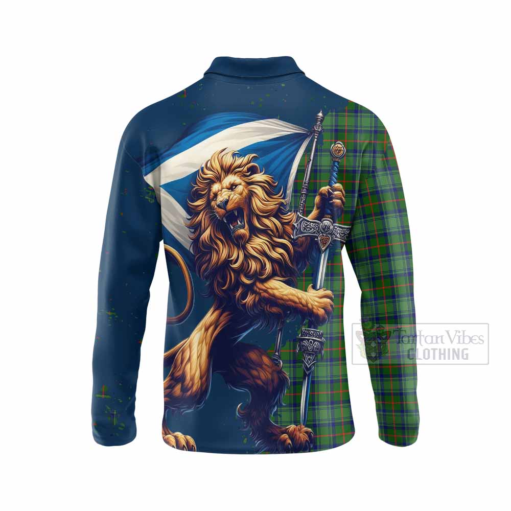 Tartan Vibes Clothing Cranstoun (Cranston) Tartan Family Crest Long Sleeve Polo Shirt with Scottish Majestic Lion