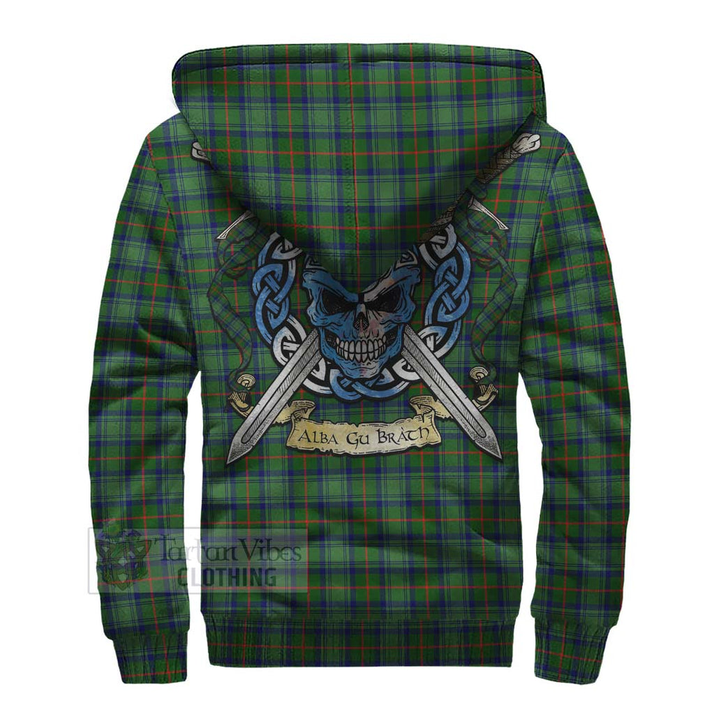 Tartan Vibes Clothing Cranstoun (Cranston) Tartan Sherpa Hoodie with Family Crest Celtic Skull Style