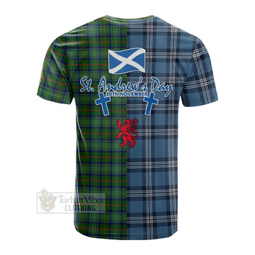 Cranstoun (Cranston) Tartan Cotton T-shirt Happy St. Andrew's Day Half Tartan Style