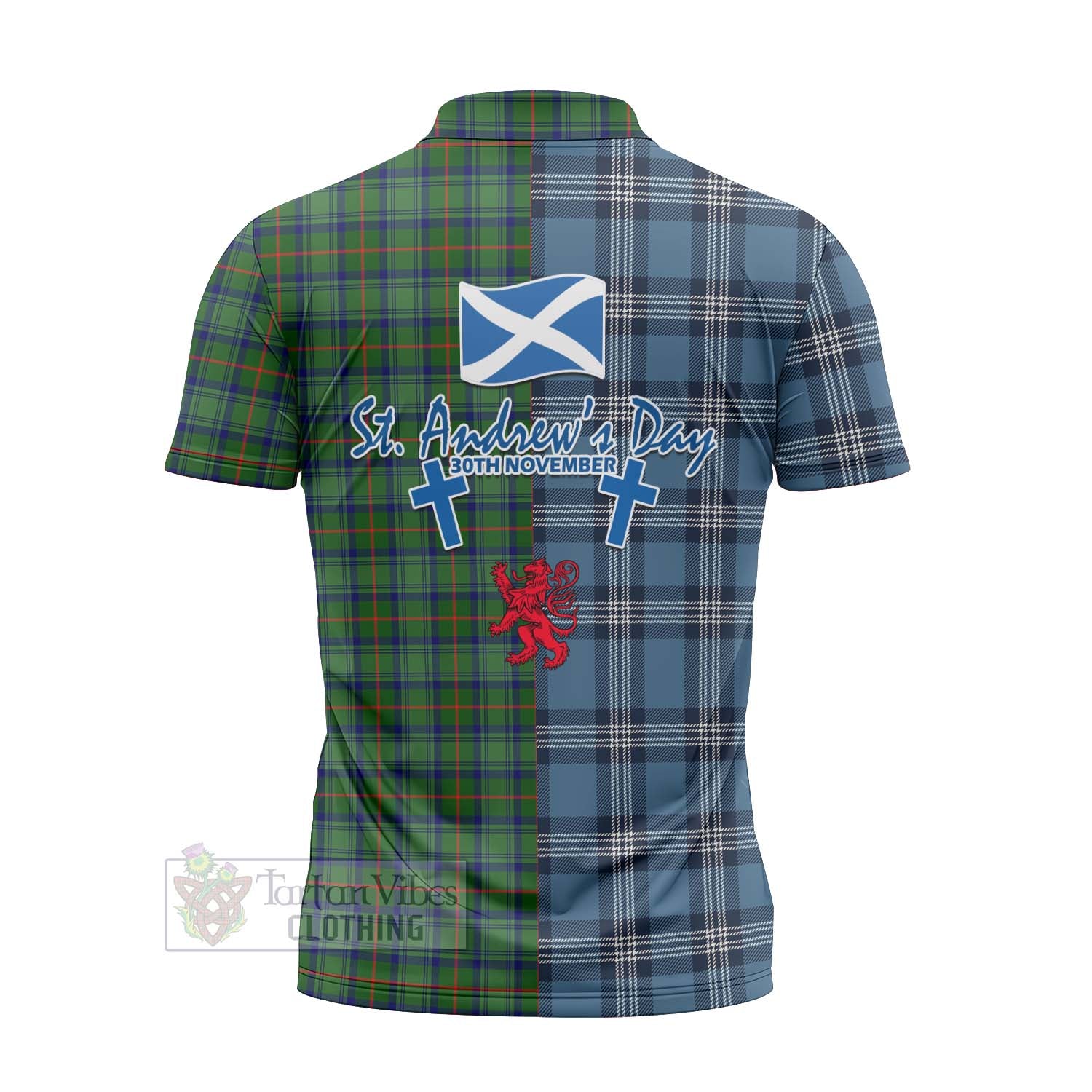 Tartan Vibes Clothing Cranstoun (Cranston) Tartan Zipper Polo Shirt Happy St. Andrew's Day Half Tartan Style