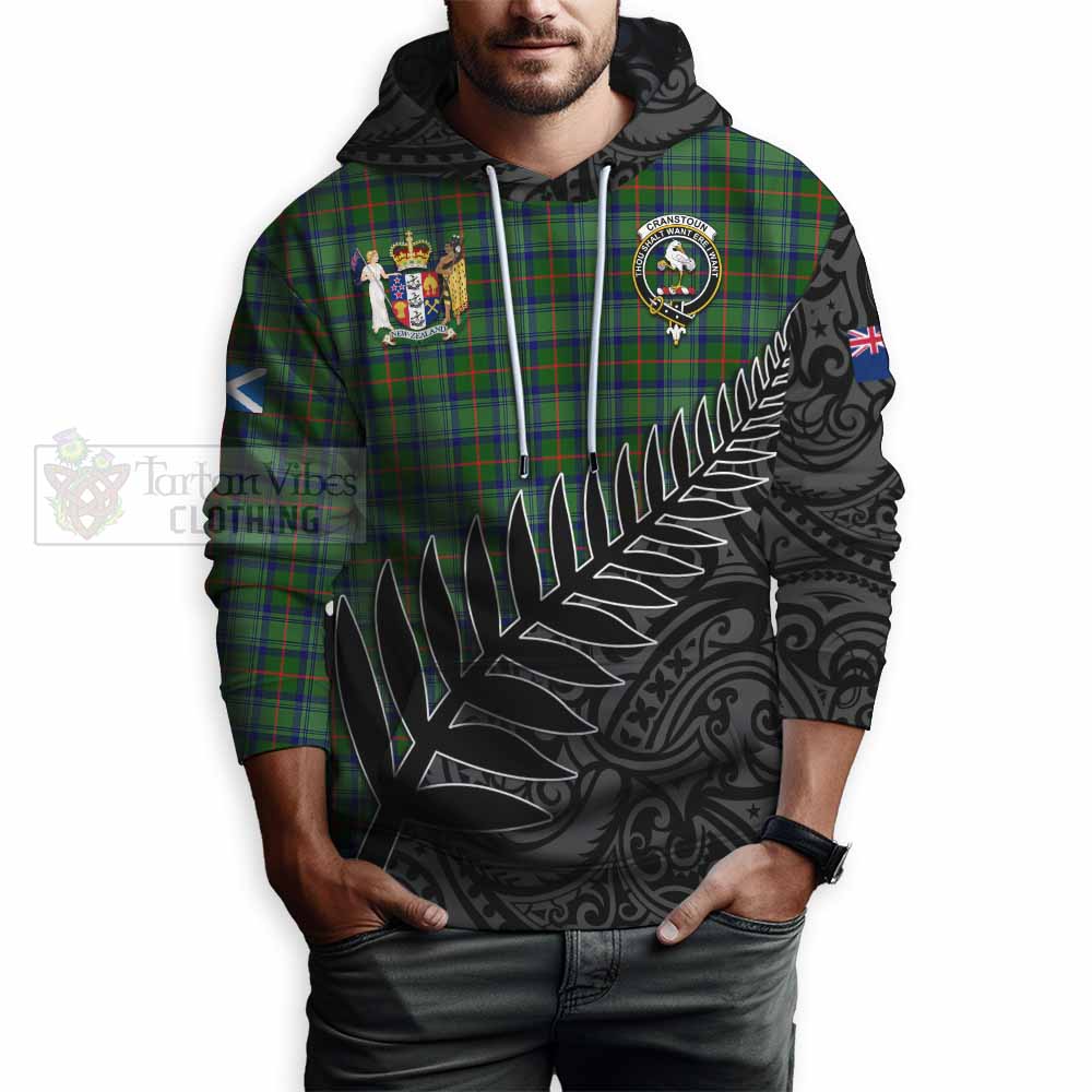 Tartan Vibes Clothing Cranstoun (Cranston) Crest Tartan Hoodie with New Zealand Silver Fern Half Style