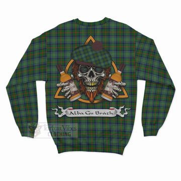 Cranstoun (Cranston) Tartan Sweatshirt with Family Crest and Bearded Skull Holding Bottles of Whiskey