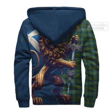 Cranstoun (Cranston) Tartan Family Crest Sherpa Hoodie with Scottish Majestic Lion