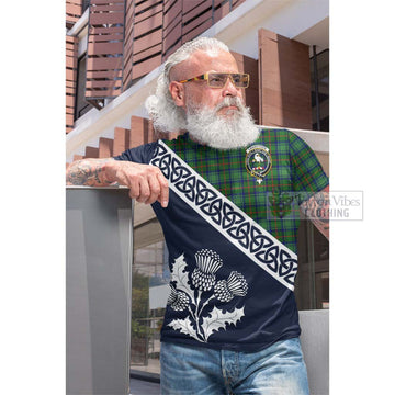 Cranstoun (Cranston) Tartan Cotton T-shirt Featuring Thistle and Scotland Map