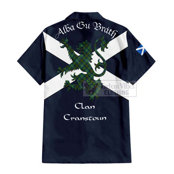 Cranstoun (Cranston) Tartan Lion Rampant Short Sleeve Button Shirt  Proudly Display Your Heritage with Alba Gu Brath and Clan Name