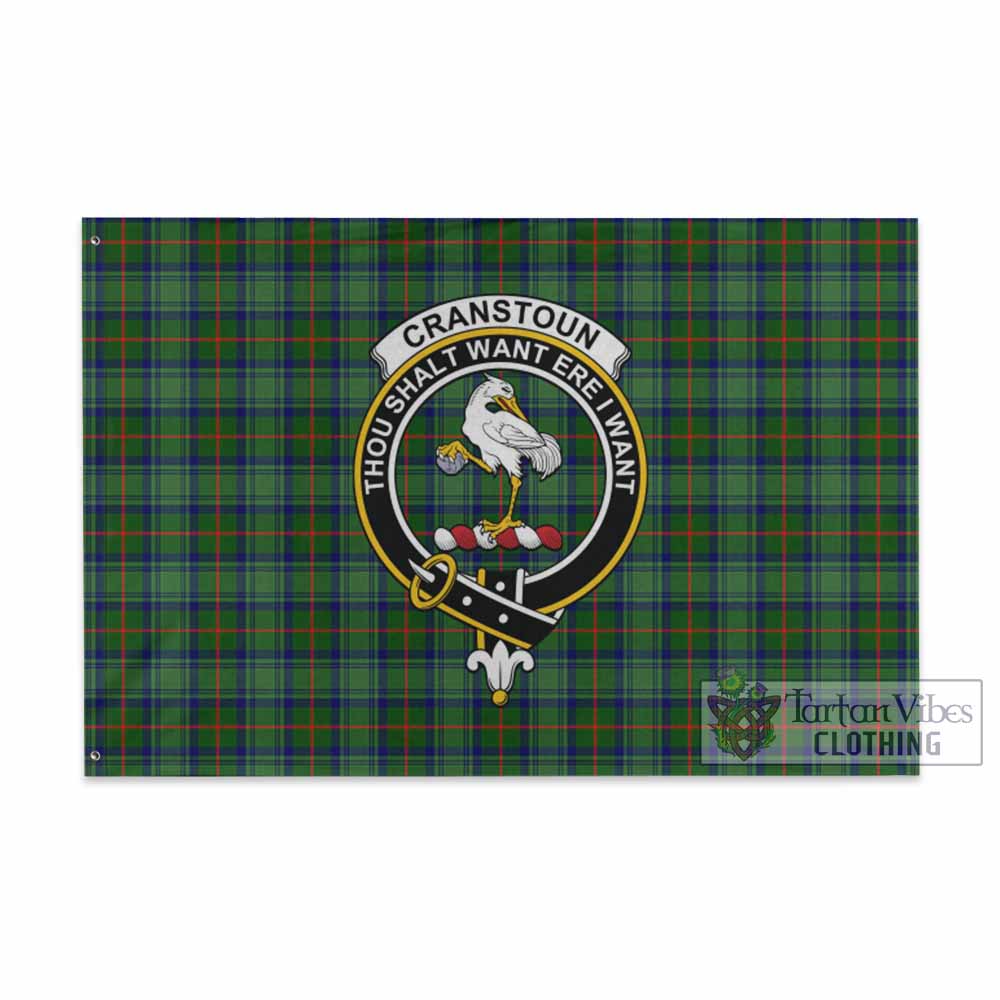 Tartan Vibes Clothing Cranstoun (Cranston) Tartan House Flag with Family Crest